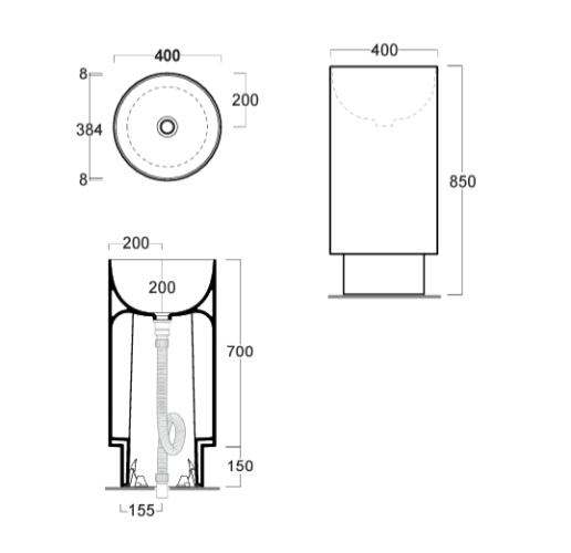 Раковина SIMAS PO-MO напольная без отверстий с креплением в комплекте цвет белый PO08/F91