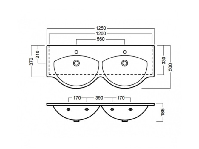 Раковина HATRIA SOPHIE Y0Q501 подвесная или на тумбу с двумя отверстием под два смесителя с переливом цвет белый
