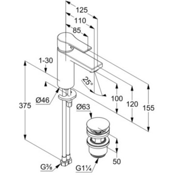 Смеситель KLUDI ZENTA SL 482980565 для раковины на одно отверстие однорычажный без донного клапана