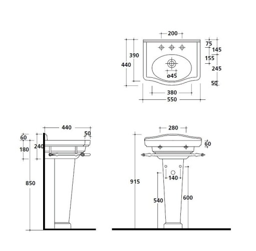 Раковина GALASSIA ETHOS 8431 подвесная или встраиваемая сверху с тремя отверстиями с переливом цвет белый глянцевый