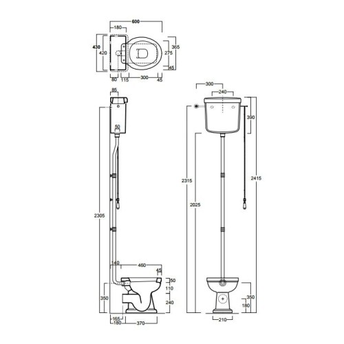 Унитаз SIMAS LONDRA с бачком на высокой трубе слив в стену цвет белый/бронза LO911+LO902+R01BR