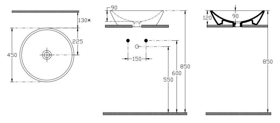 Раковина ISVEA IsveArte накладная ШГВ 450*450*120 отверстия для смесителя отсутствуют цвет белый/декор Aurora