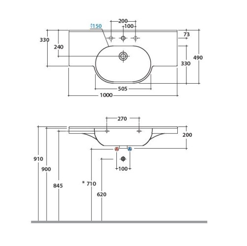 Раковина GLOBO MODE подвесная или накладная с одним отверстием и двумя намеченными цвет белый ME100BI