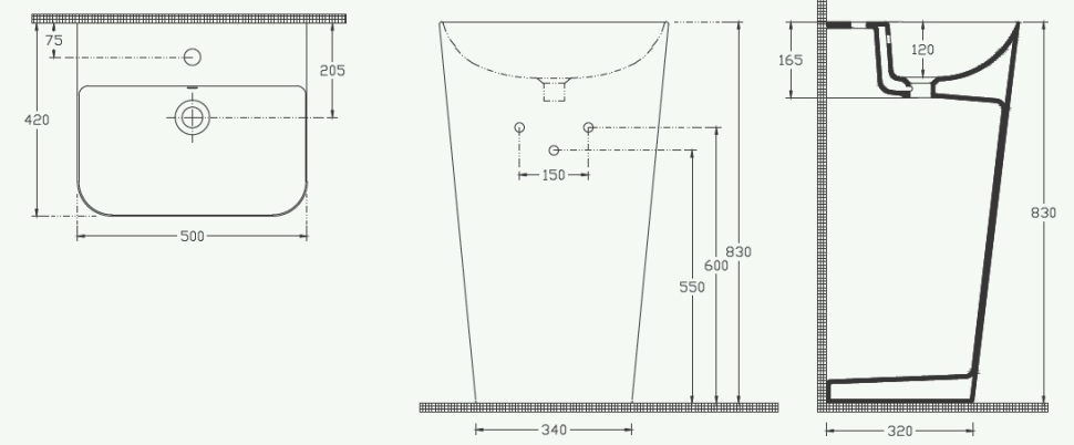 Раковина ISVEA Sott'Aqua напольная ШГВ 500*420*830 отверстия для смесителя 1 цвет антрацит матовый