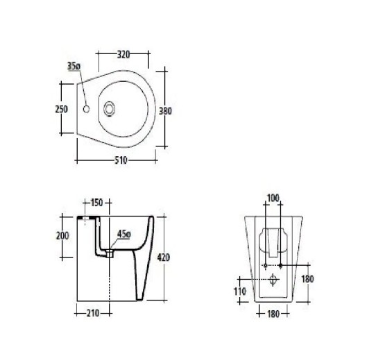 Биде GALASSIA xES 9908 подвесное с одним отверстием с крепежом цвет белый глянцевый