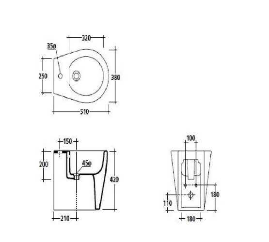 Биде GALASSIA xES 9908 подвесное с одним отверстием с крепежом цвет белый глянцевый