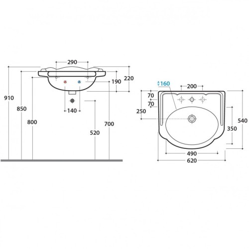 Раковина GLOBO PAESTUM на пьедестал с одним отверстием и двумя намеченными со спинкой цвет белый PA057BI