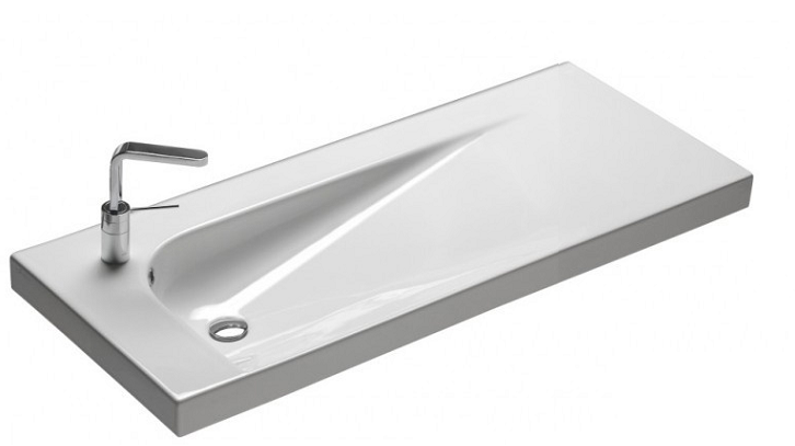 Раковина HATRIA GRANDANGOLO YXF301 подвесная или на тумбу с одним отверстием с переливом цвет белый