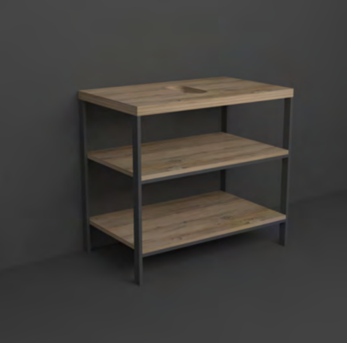 Металлическая структура SIMAS WAVE напольная С 4 ногами с деревянными полками для раковины цвет rovere WAM1