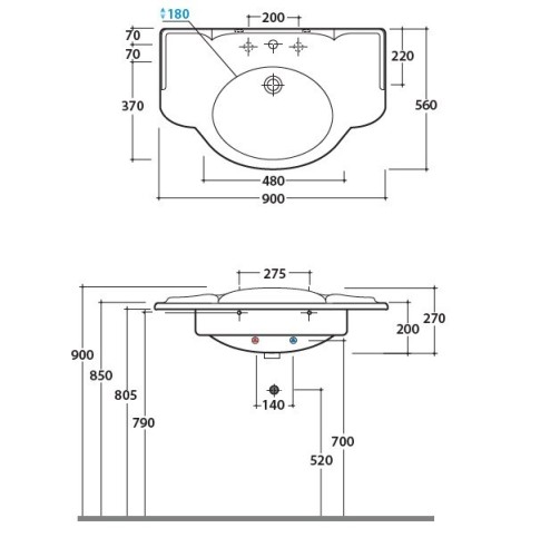 Раковина GLOBO PAESTUM подвесная с одним отверстием и двумя намеченными со спинкой цвет белый PA056BI