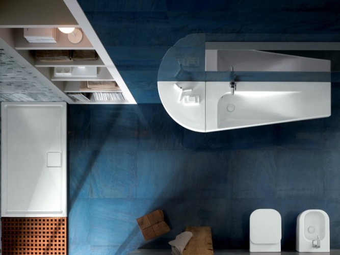 Раковина HATRIA GRANDANGOLO YXF501 подвесная или на тумбу с одним отверстием с переливом цвет белый