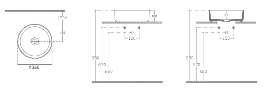 Раковина накладная ISVEA Infinity 42 круглая ?42см, с отверстием под смеситель цвет слоновая кость матовый