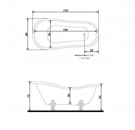 Ванна GALASSIA ETHOS 8496 напольная отдельностоящая цвет белый глянцевый с ножками цвет белый