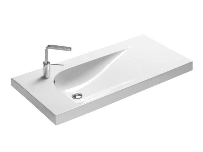 Раковина HATRIA GRANDANGOLO YXF701 подвесная или на тумбу с одним отверстием с переливом цвет белый