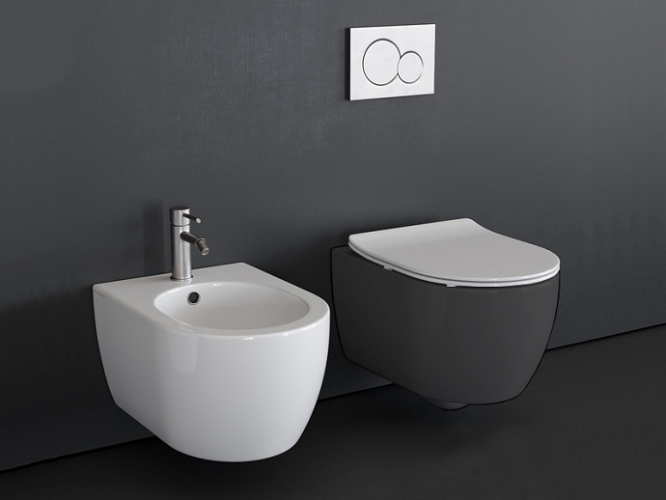 Комплект унитаз Scarabeo MOON подвесной безободковый с сиденьем с микролифтом и с крепежом цвет черный матовый 5520/CL 49 5530/B 49 10050/A