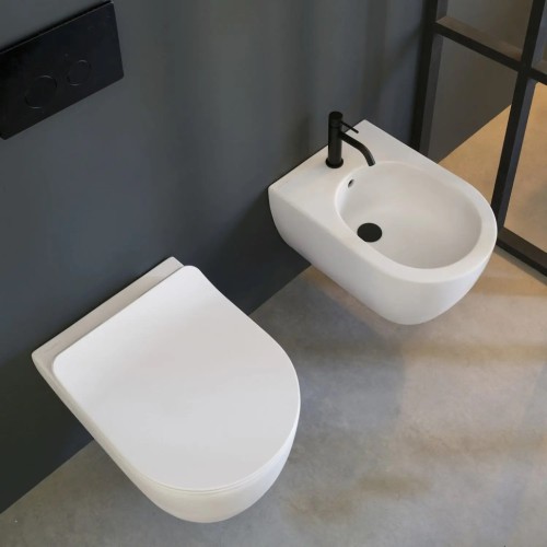 Биде Scarabeo GLAM подвесное с одним отверстием цвет лава матовая с антибактериальным и грязеотталкивающим покрытием BIOKER 5202 37 BK