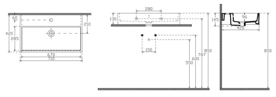 Раковина ISVEA Purita подвесная ШГВ 710*420*145 отверстия для смесителя 1 цвет белый