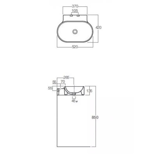 Раковина SIMAS FLOW подвесная с одним намеченным отверстием цвет белый FL17