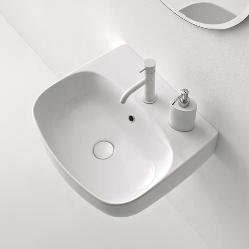 Раковина KERASAN подвесная/накладная с переливом с одним отверстием цвет белый глянцевый 534001*1