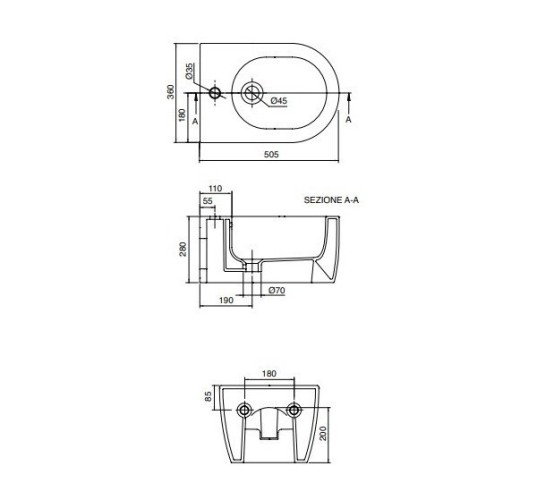 Биде Scarabeo GLAM подвесное с одним отверстием цвет черный матовый с антибактериальным и грязеотталкивающим покрытием BIOKER 5202 49 BK