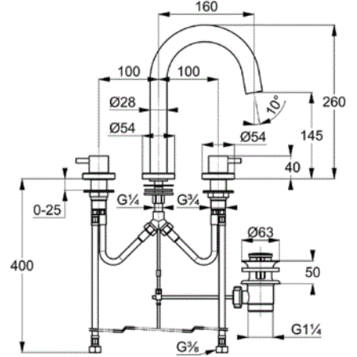 Смеситель KLUDI BOZZ 383930576 для раковины на три отверстия двухвентильный