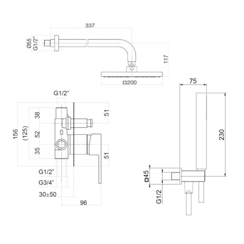 Душевая система встраиваемая Webert Pegaso PE890103010, золото