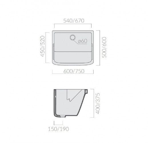 Раковина GALASSIA Iside 2001 хозяйственная встраиваемая сверху на тумбу 9007