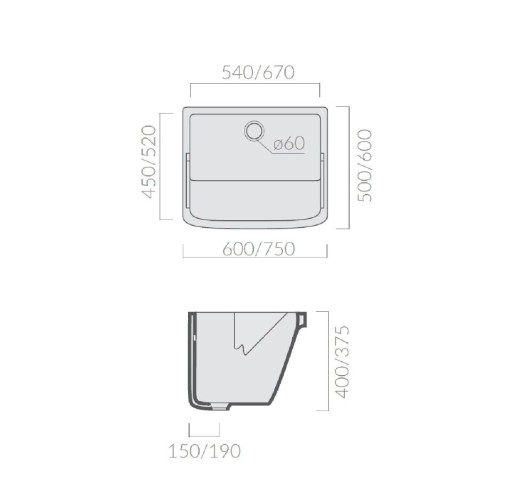 Раковина GALASSIA Iside 2001 хозяйственная встраиваемая сверху на тумбу 9007
