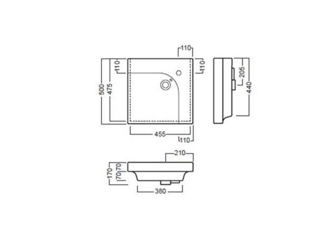 Раковина HATRIA GRANDANGOLO YXFB01 подвесная или на тумбу с одним отверстием с переливом цвет белый