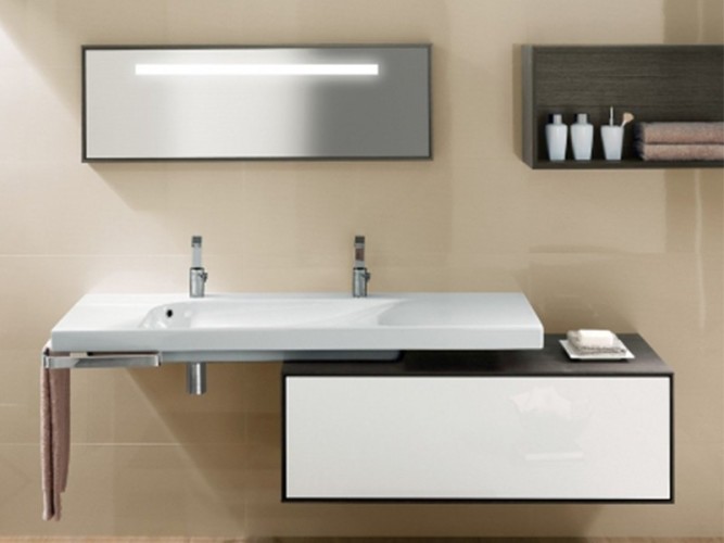 Раковина HATRIA GRANDANGOLO YXNV01 подвесная или на тумбу с двумя отверстием под два смесителя с переливом цвет белый