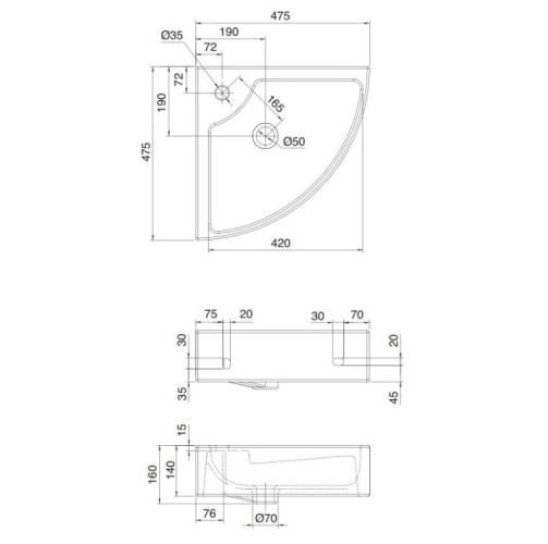 Раковина Scarabeo SQUARE угловая подвесная или накладная с переливом с одним отверстием цвет белый с антибактериальным и грязеотталкивающим покрытием BIOKER 8007/E BK