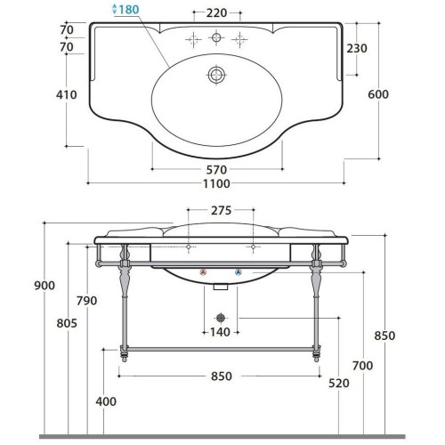 Полочка решетка GLOBO PAESTUM под раковину цвет хром PASC22