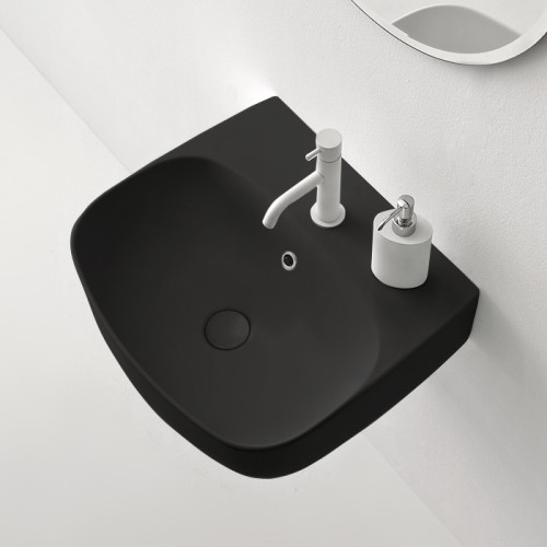 Раковина KERASAN подвесная/накладная с переливом с одним отверстием цвет черный матовый 534031*1