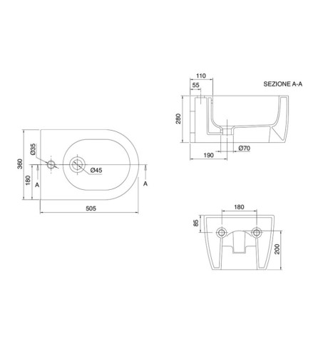 Биде Scarabeo MOON подвесное с одним отверстием цвет песочный матовый 5521 52