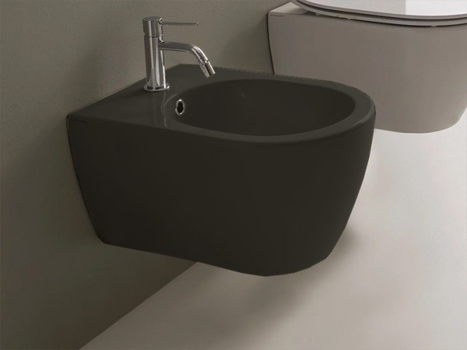 Биде Scarabeo MOON подвесное с одним отверстием цвет черный матовый с антибактериальным и грязеотталкивающим покрытием BIOKER 5521 49 BK