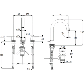 Смеситель KLUDI PURE&STYLE 403930575 для раковины на три отверстия двухвентильный
