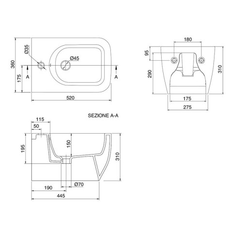 Биде Scarabeo TEOREMA 2.0 подвесное с одним отверстием цвет белый матовый 5127 41
