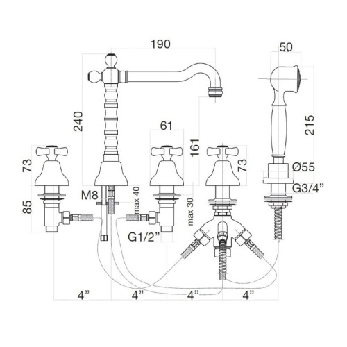 Смеситель на борт ванны Webert Armony AM730402010, золото