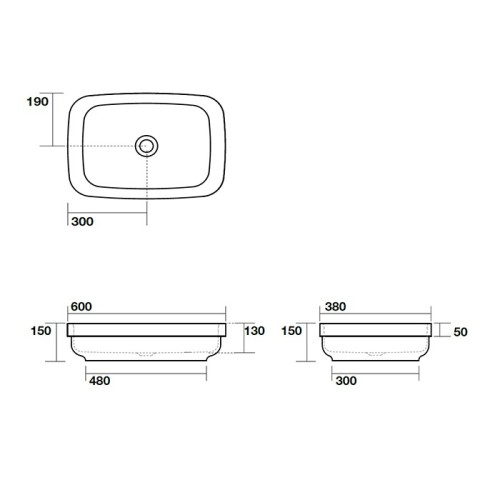 Раковина KERASAN полувстраиваемая/накладная без перелива без отверстий цвет черный матовый 514331
