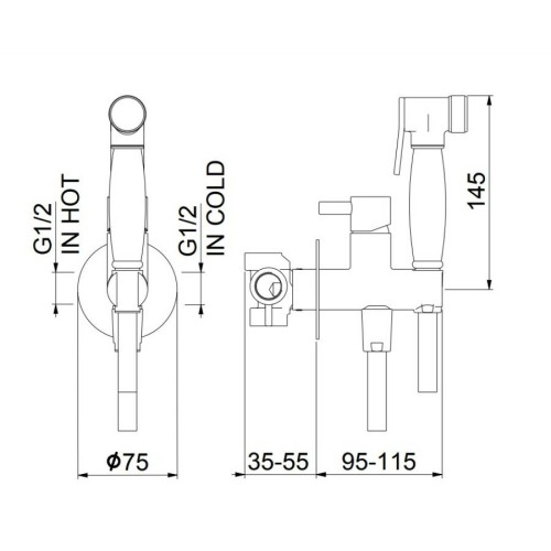 Гигиенический душ со смесителем Webert Elio EL870301010, золото