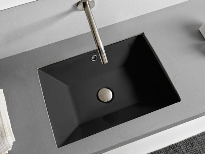 Раковина Scarabeo TEOREMA 2.0 встраиваемая снизу с переливом без отверстий цвет черный матовый с антибактериальным и грязеотталкивающим покрытием BIOKER 5134 49 BK