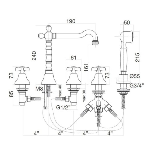 Смеситель на борт ванны Webert Armony AM730402017, хром/золото