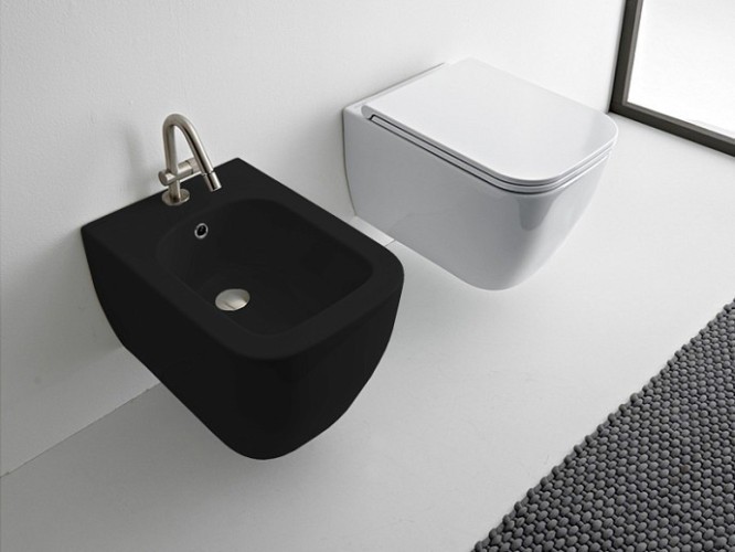 Биде Scarabeo TEOREMA 2.0 подвесное с одним отверстием цвет черный матовый с антибактериальным и грязеотталкивающим покрытием BIOKER 5127 49 BK