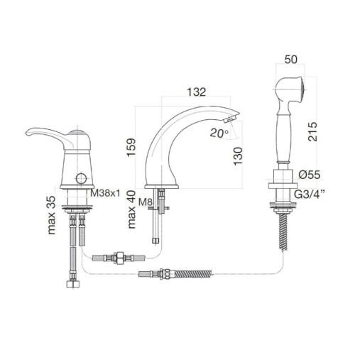 Смеситель на борт ванны Webert Aurora AU850701010, золото