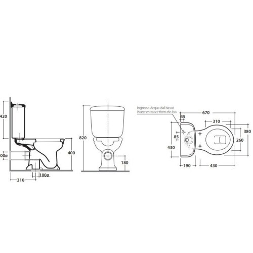 Бачок GLOBO PAESTUM на чашу унитаза моноблок цвет белый PA012BI
