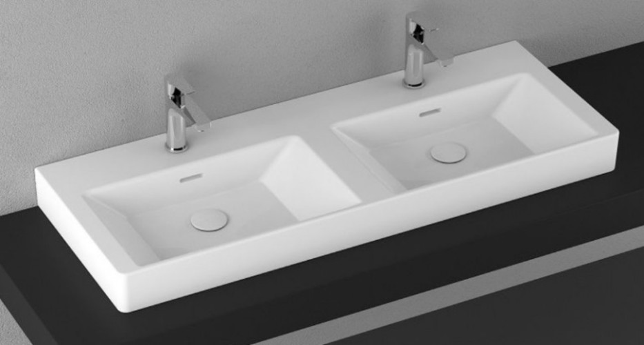 Раковина ISVEA SistemaV двойная накладная ШГВ 1200*455*100 отверстия для смесителя 2 цвет белый СНЯТО