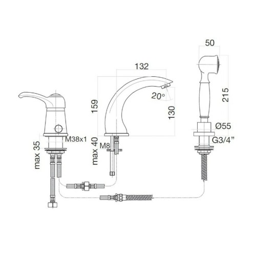 Смеситель на борт ванны Webert Aurora AU850701017, хром/золото