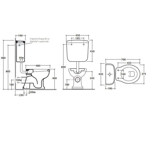 Бачок GLOBO PAESTUM настенный на средней трубе цвет белый PA114BI
