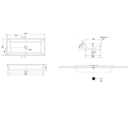 Раковина Scarabeo GAIA встраиваемая сверху с переливом без отверстий цвет белый 8033