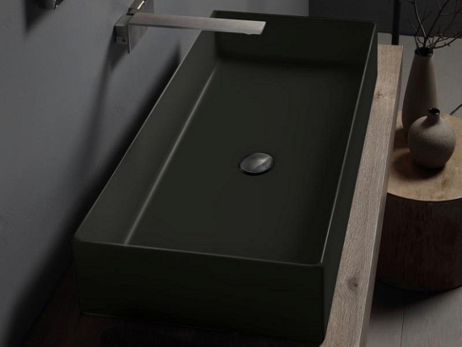 Раковина Scarabeo TEOREMA 2.0 накладная без перелива без отверстий цвет лава матовая с антибактериальным и грязеотталкивающим покрытием BIOKER 5102 37 BK